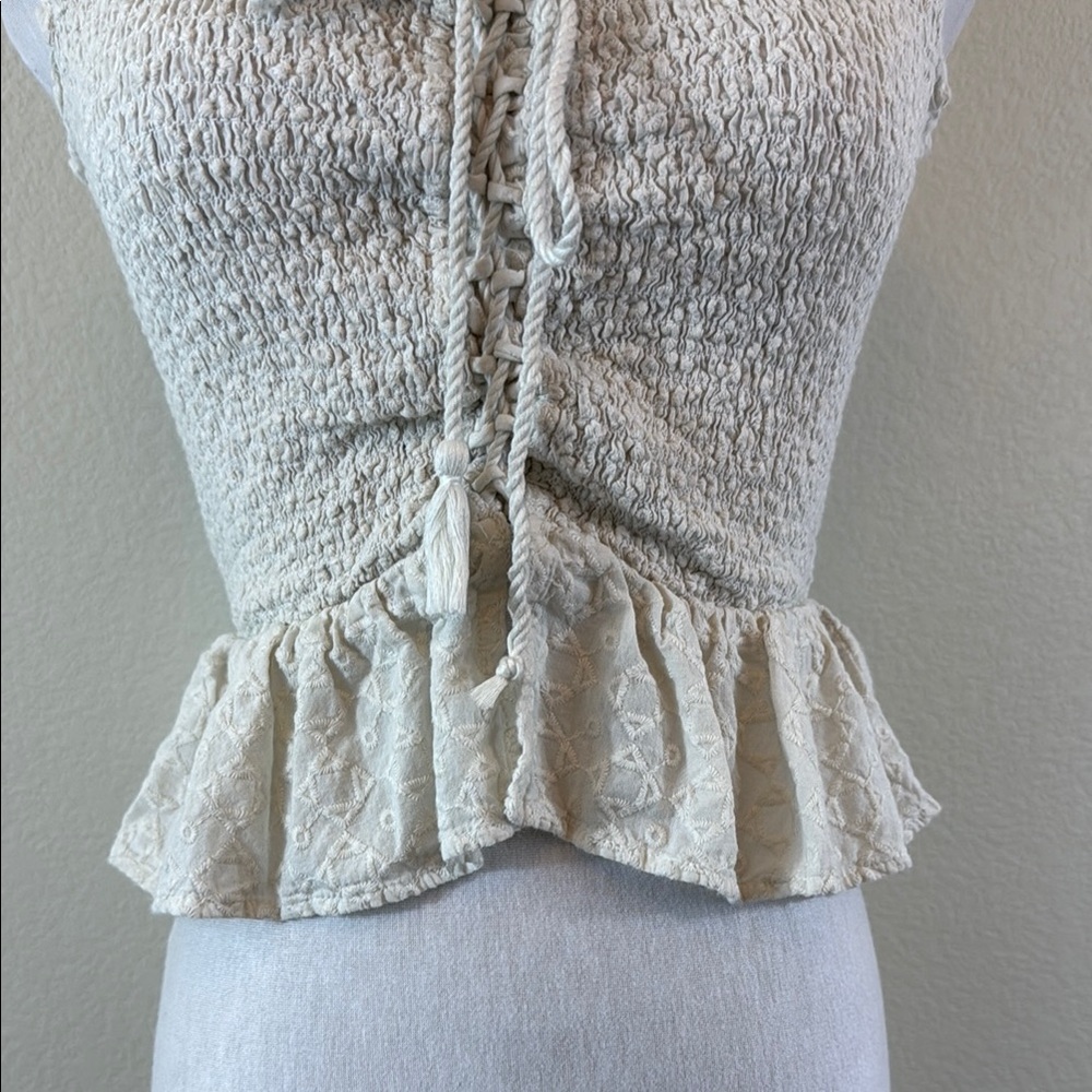 Shyanne Cream Smocked‎ Peplum Tank Top XS - Picture 3 of 8